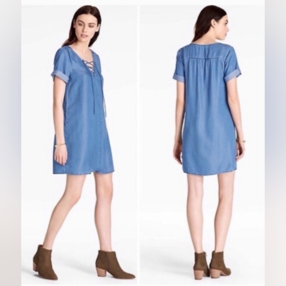 LUCKY BRAND: Jean Front Tie Lyocell Mini Dress